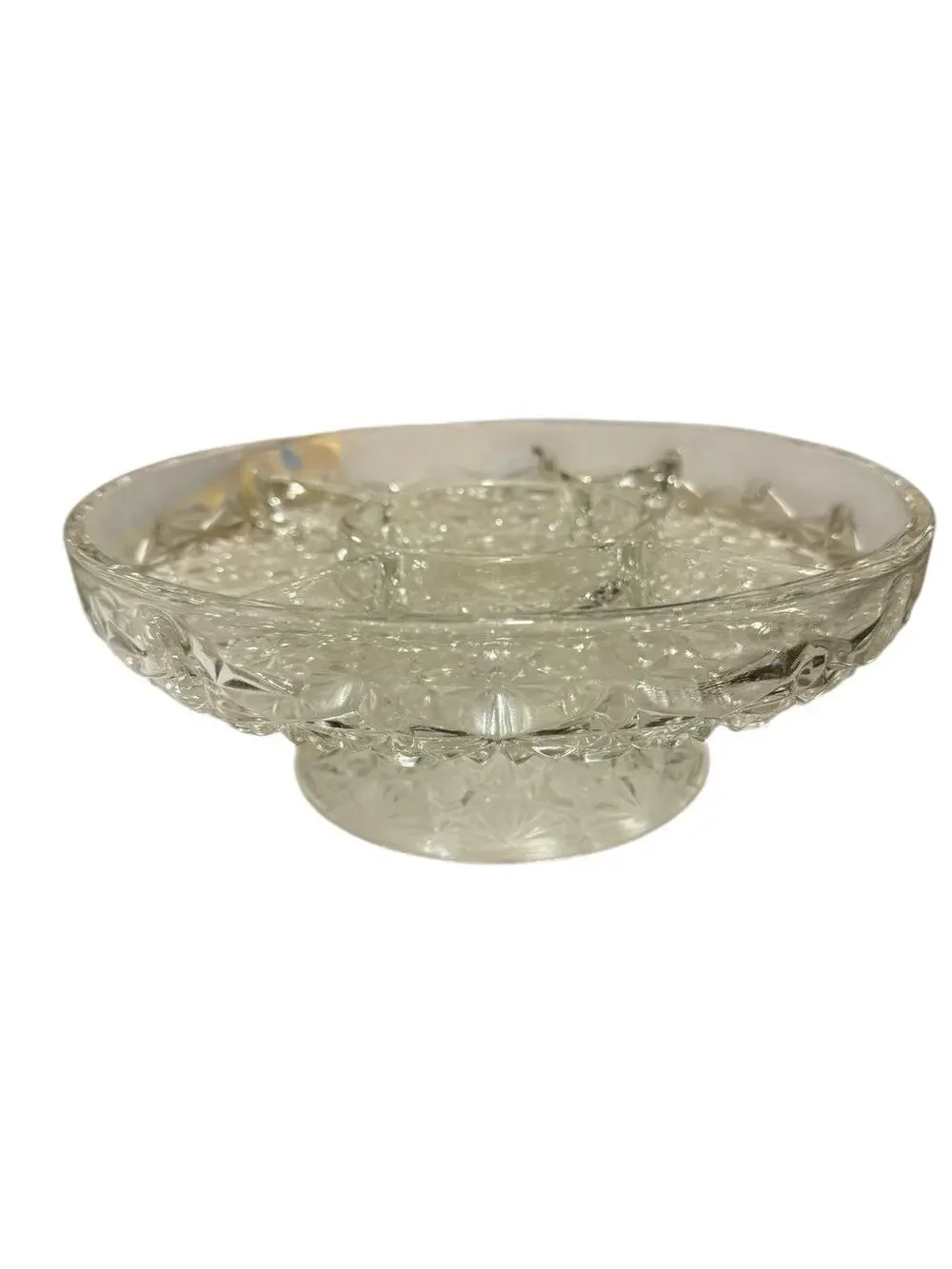 Luxham De Veropa Hors D'Oeuvres Cut Glass Pedestal Dish 5 Compartments 10”